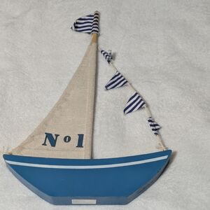Nautical Decorative Sailboat Wall Accent in Blue and Cream